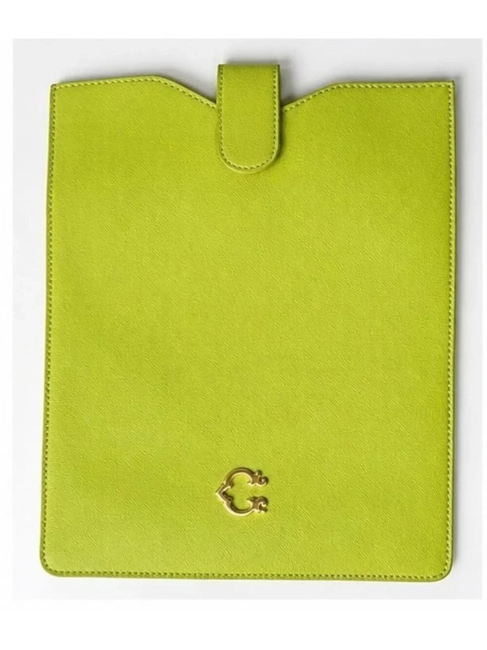 C. Wonder Neon Chartreuse Green Tablet Sleeve Clutch Pouch Gold Logo
